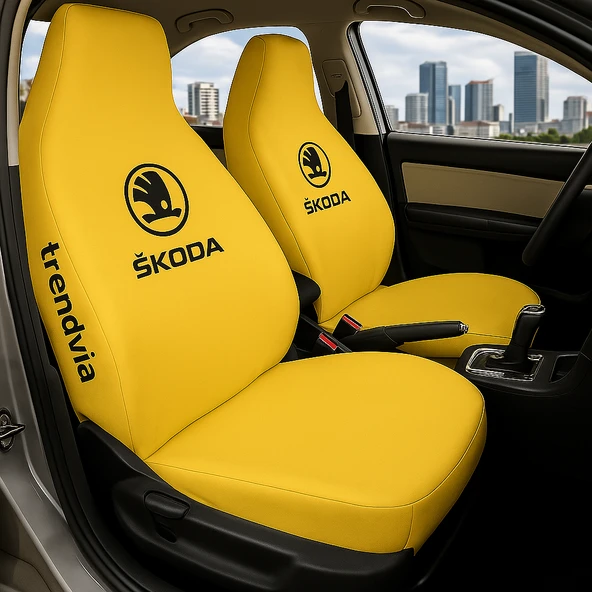 Skoda Sarı Renk Ön Arka Koltuk Kılıfı Penye Servis Tipi Araba Koltuk Koruyucu ürün görseli 1