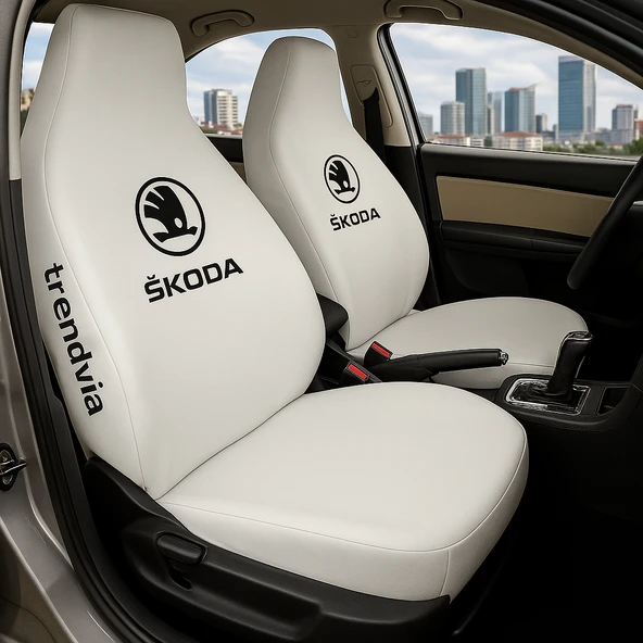 Skoda Beyaz Renk Ön Arka Koltuk Kılıfı Penye Servis Tipi Araba Koltuk Koruyucu ürün görseli 1