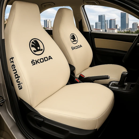 Skoda Bej Renk Ön Arka Koltuk Kılıfı Penye Servis Tipi Araba Koltuk Koruyucu ürün görseli 1
