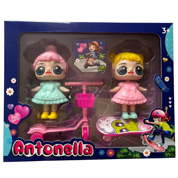 Antonella İkili Set- Paten Kayan ve Scooter Süren Bebekler Seti ürün görseli 1