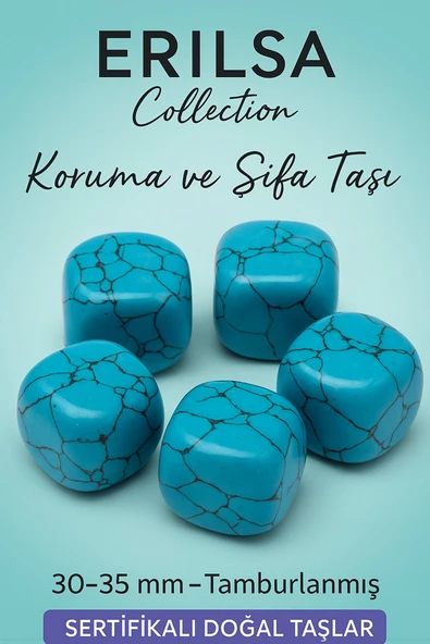 Sertifikalı Tamburlanmış Doğal Firuze Taşı Kütle (30-35 mm) – Koruma ve Şifa Taşı ürün görseli 1