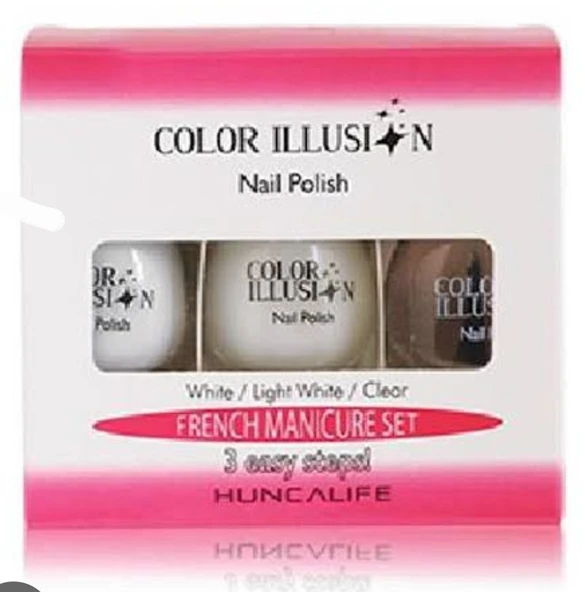 Huncalife Color İllusion Oje Tırnak French Seti Beyaz+Kırık Beyaz+Şeffaf ürün görseli 1