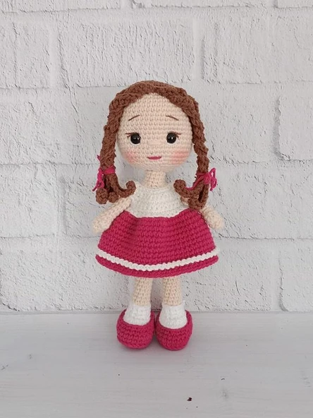 Ekru Fuşya Nazlı Bebek Amigurumi Organik Anahtarlık Oyuncak ürün görseli 1