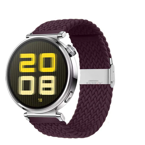 Sneezy Huawei Watch GT5 41mm İle Uyumlu Metal Klips Solo Fiberlink Kumaş Örgü Kordon  Mürdüm ürün görseli 1