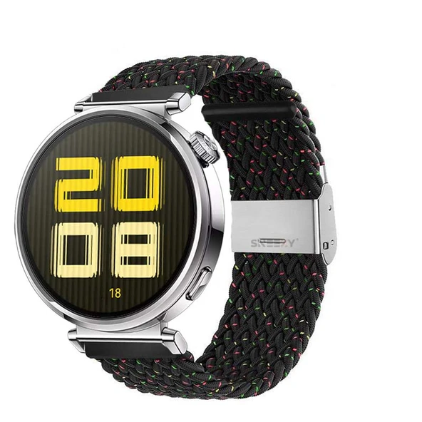 Sneezy Huawei Watch GT5 41mm İle Uyumlu Metal Klips Solo Fiberlink Kumaş Örgü Kordon  Gökkuşağı Siyah ürün görseli 1