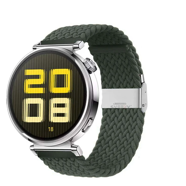 Sneezy Huawei Watch GT5 41mm İle Uyumlu Metal Klips Solo Fiberlink Kumaş Örgü Kordon  Haki ürün görseli 1