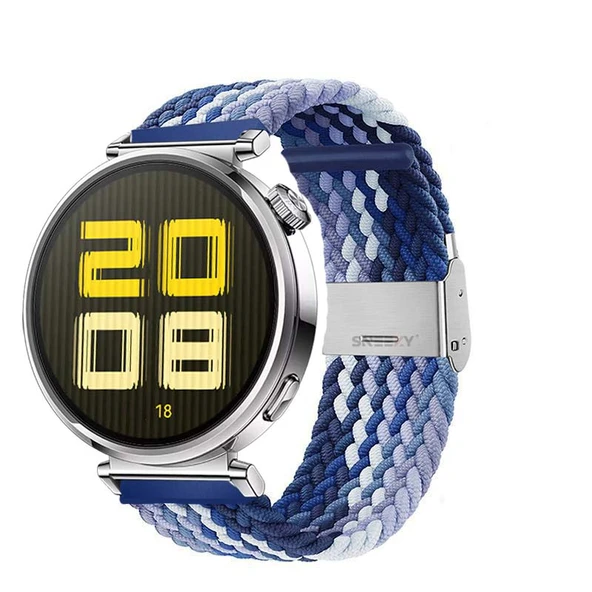Sneezy Huawei Watch GT5 41mm İle Uyumlu Metal Klips Solo Fiberlink Kumaş Örgü Kordon  Mavi Beyaz ürün görseli 1