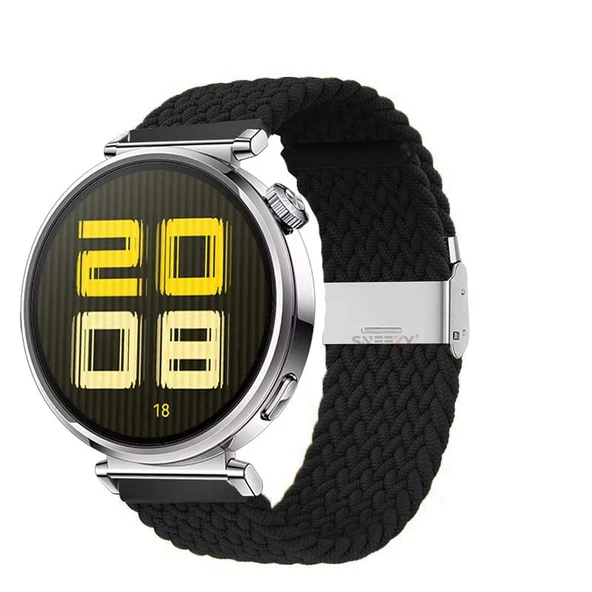 Sneezy Huawei Watch GT5 41mm İle Uyumlu Metal Klips Solo Fiberlink Kumaş Örgü Kordon  Siyah ürün görseli 1