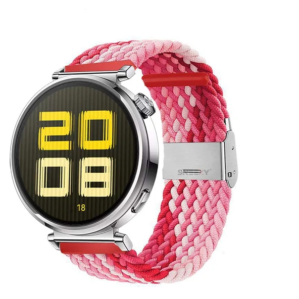 Sneezy Huawei Watch GT5 41mm İle Uyumlu Metal Klips Solo Fiberlink Kumaş Örgü Kordon  Kırmızı Beyaz ürün görseli 1
