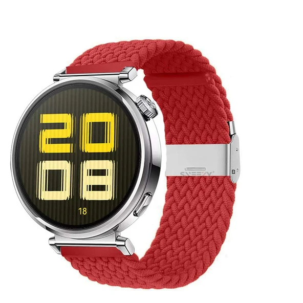 Sneezy Huawei Watch GT5 41mm İle Uyumlu Metal Klips Solo Fiberlink Kumaş Örgü Kordon  Kırmızı ürün görseli 1