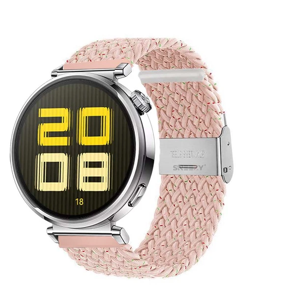 Sneezy Huawei Watch GT5 41mm İle Uyumlu Metal Klips Solo Fiberlink Kumaş Örgü Kordon  Pudra ürün görseli 1