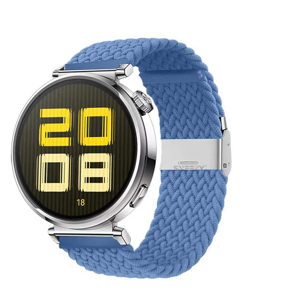 Sneezy Huawei Watch GT5 41mm İle Uyumlu Metal Klips Solo Fiberlink Kumaş Örgü Kordon  Mavi Açık ürün görseli 1