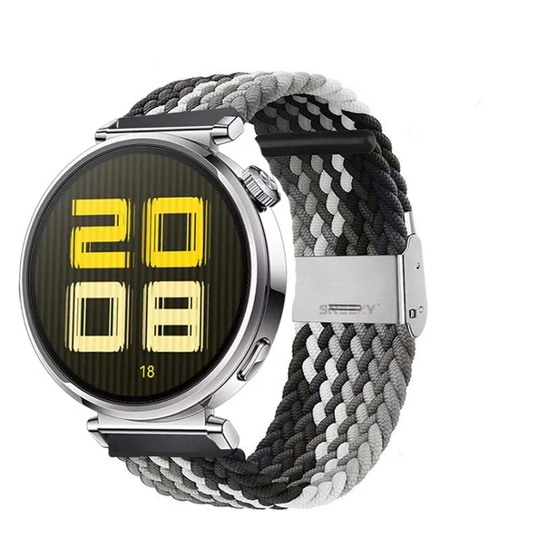 Sneezy Huawei Watch GT5 41mm İle Uyumlu Metal Klips Solo Fiberlink Kumaş Örgü Kordon  Siyah Beyaz ürün görseli 1