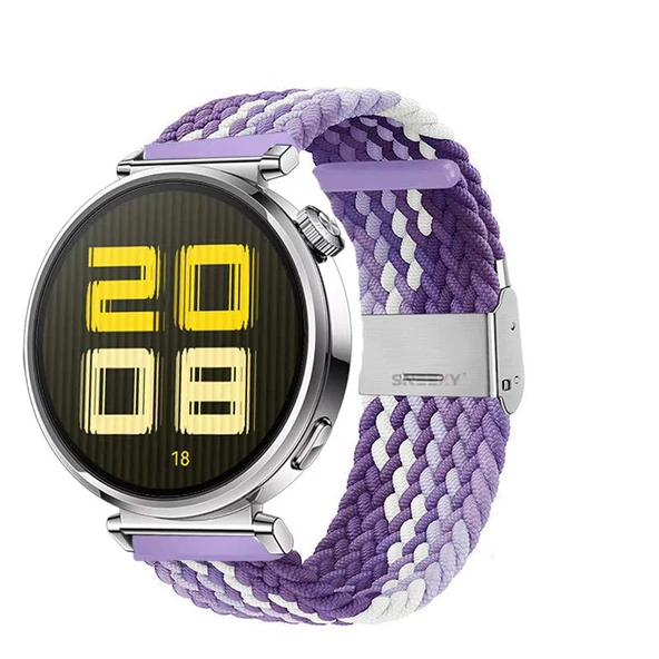 Sneezy Huawei Watch GT5 41mm İle Uyumlu Metal Klips Solo Fiberlink Kumaş Örgü Kordon  Lila Beyaz ürün görseli 1