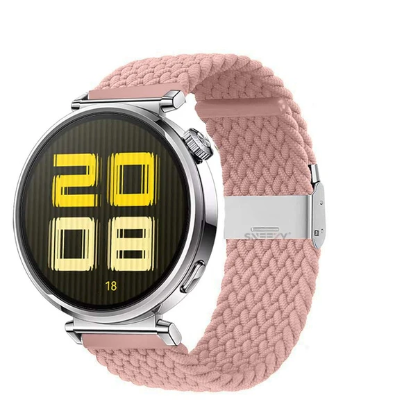 Sneezy Huawei Watch GT5 41mm İle Uyumlu Metal Klips Solo Fiberlink Kumaş Örgü Kordon  Pembe ürün görseli 1