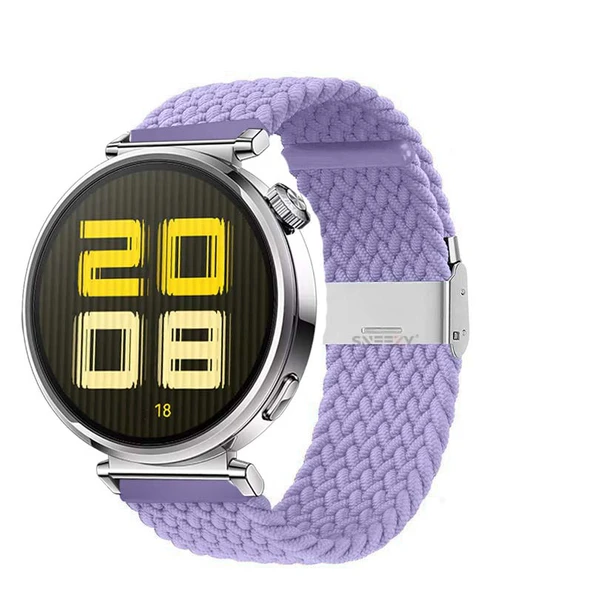 Sneezy Huawei Watch GT5 41mm İle Uyumlu Metal Klips Solo Fiberlink Kumaş Örgü Kordon  Lila ürün görseli 1