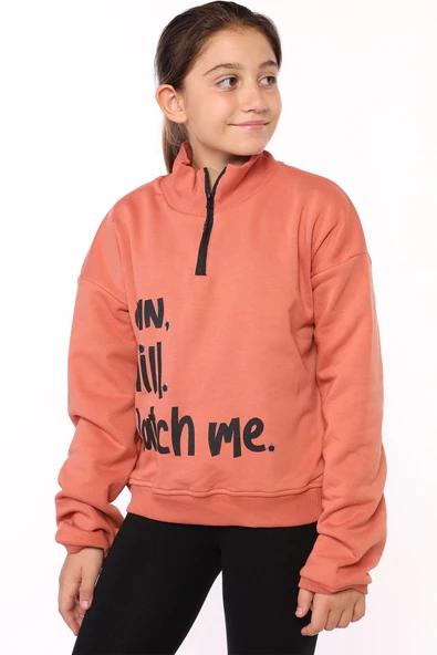 Toontoy Kız Çocuk Dik Yaka Fermuarlı Baskılı Sweatshirt ürün görseli 1
