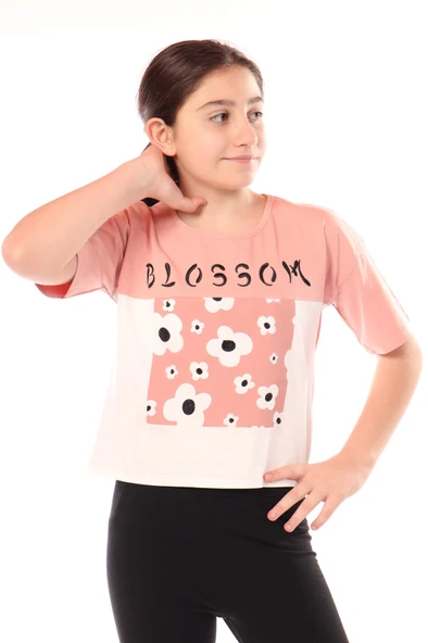Toontoy Kız Çocuk Baskılı Bisiklet Yaka Kısa Kollu Tişört ürün görseli 1