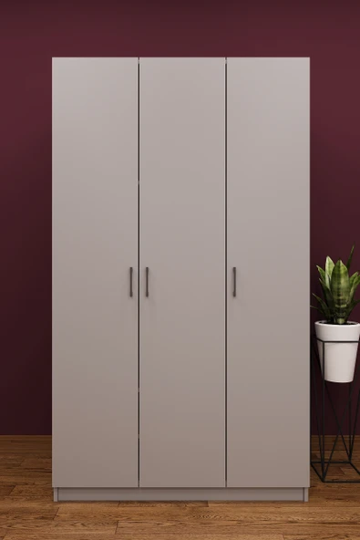Lüks 3 Kapaklı Gardırop %100 MDF Askılı Çok Amaçlı Düzenleyici Elbise Dolabı G01  218 cm Kül Gri ürün görseli 1