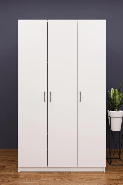 Lüks 3 Kapaklı Gardırop %100 MDF Askılı Çok Amaçlı Düzenleyici Elbise Dolabı G01  218 cm Beyaz ürün görseli 1