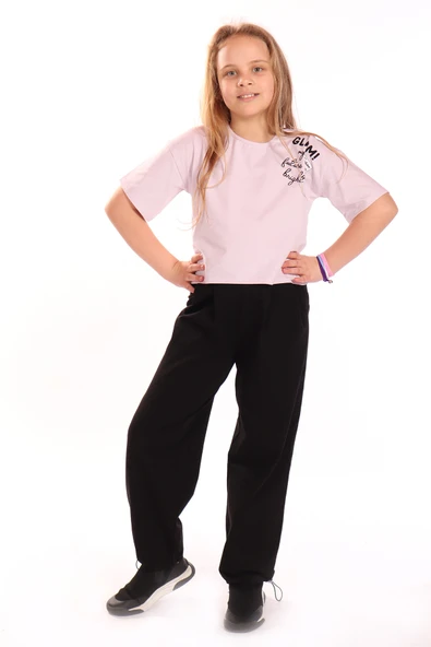 Toontoy Kız Çocuk 2'li Takım Baskılı Kısa Kollu T-Shirt & Beli Lastikli Ayarlanabilir Paça Jogger Eşofman Altı - 2 İpilk ürün görseli 1