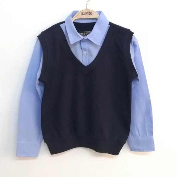 Toontoy Erkek Çocuk Gömlek Yaka Okul Sweatshirt ürün görseli 1