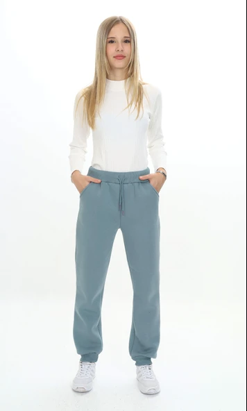 Toontoy Kız Çocuk Nakış Baskılı Beli Paçası Ribanalı Cepli Basic Jogger Eşofman Altı 3 İplik Şardonlu ürün görseli 1
