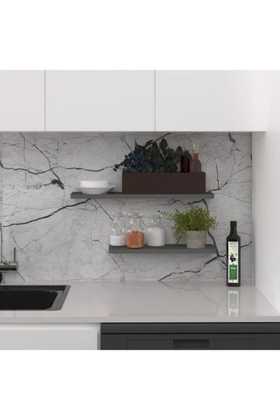 Modern 2'li Uçan Raf Çok Amaçlı Duvar Rafı Organizer %100 MDF Kitaplık Mutfak Banyo Rafı DRF01  Antrasit ürün görseli 1