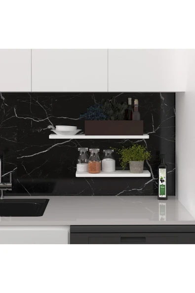 Modern 2'li Uçan Raf Çok Amaçlı Duvar Rafı Organizer %100 MDF Kitaplık Mutfak Banyo Rafı DRF01  Beyaz ürün görseli 1