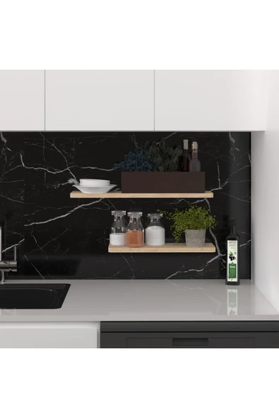 Modern 2'li Uçan Raf Çok Amaçlı Duvar Rafı Organizer %100 MDF Kitaplık Mutfak Banyo Rafı DRF01  Meşe ürün görseli 1
