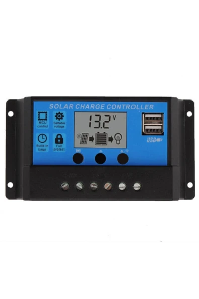 URETECH Güneş Paneli Akü Şarj Kontrol Cihazı 10 Ah Amper 2 Li Usb Çıkışlı Regülatör 10a - 12/24v ürün görseli 1