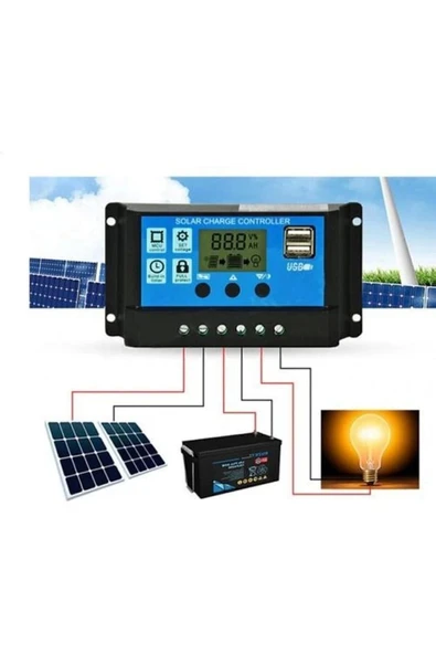 Uretech Güneş Paneli Akü Şarj Kontrol Cihazı 10 Amper-12v 24v ürün görseli 1