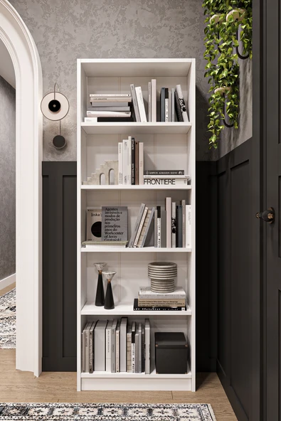 Modern 5 Raflı Ev Ofis Kütüphane Kitaplık %100 MDF Dekoratif Kitaplık K002  Beyaz ürün görseli 1