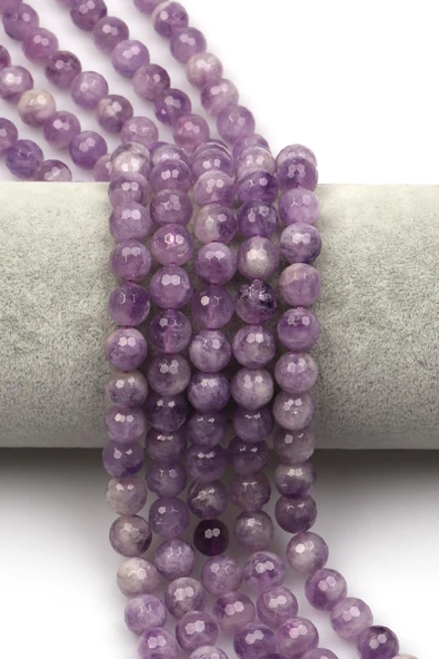 Lavander Ametist Doğaltaş Dizi 8 mm Fasetli Küre Kesim ürün görseli 1