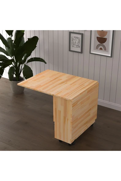 Lüks Ahşap Masif Katlanır Mutfak Yemek Masası %100 MDF Pratik Raflı Çalışma Masası Masif01  Çam ürün görseli 1