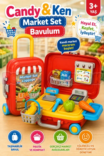 Candy & Ken Market Set Bavulum - Kasiyer Oyuncakları - Market Setleri - Evcilik Oyuncakları - Mutfak Seti ürün görseli 1