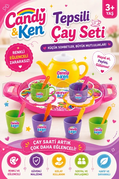Candy & Ken Tepsili Çay Seti - Mutfak Setleri - Ev Oyuncak Setleri ürün görseli 1