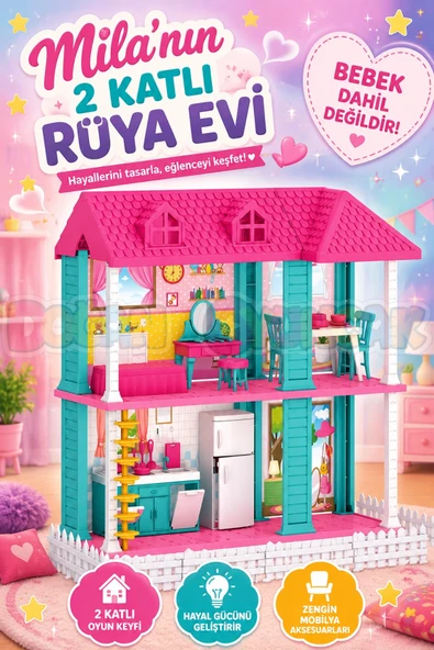 Mila'nın 2 Katlı Rüya Evi - Ev Oyuncak - Milanın Rüya Ev Seti - Barbie Ev Seti - Rüya Evi - Oyun Evi ürün görseli 1