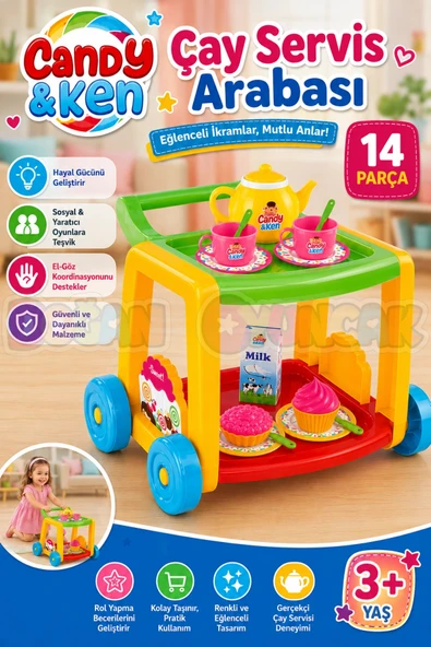 Candy & Ken Çay Servis Arabası - Mutfak Setleri - Ev Oyuncak Setleri ürün görseli 1