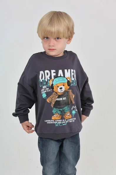 Toontoy Erkek Çocuk Dreamer Ayı Baskılı Sweatshirt ürün görseli 1
