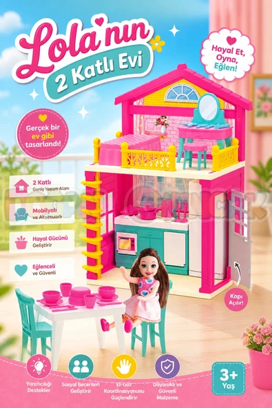 Lola'nın 2 Katlı Evi - Ev Oyuncak - Lola'nın 2 Katlı Ev Seti - Barbie Ev Seti ürün görseli 1