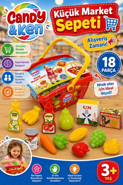 Candy & Ken Küçük Market Sepeti - Mutfak Setleri - Meyve Seti - Sebze Seti ürün görseli 1
