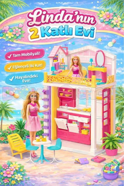 Linda'nın Evi 2 Katlı - Ev Oyuncak - Linda'nın Ev Seti - Barbie Ev Seti ürün görseli 1