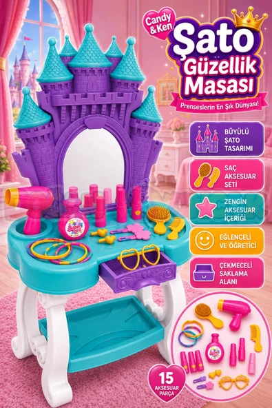 Candy & Ken Şato Güzellik Masası - Güzellik Setleri - Kuaför Oyuncak Seti - Makyaj Seti ürün görseli 1