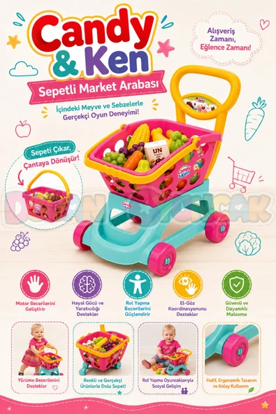 Candy & Ken Sepetli Market Arabası - Mutfak Setleri - Ev Oyuncak Setleri ürün görseli 1