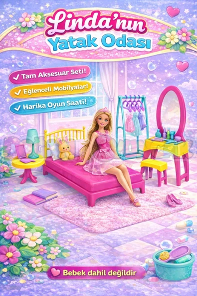 Linda'nın Yatak Odası - Yatak Odası Oyuncak - Yatak Odası Seti - Barbie Yatak Odası ürün görseli 1