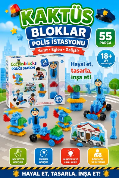 Polis Kaktüs Bloklar (55 Parça) - Kaktüs Oyuncak - Lego Seti - Kaktüs Lego - Taraklı Lego ürün görseli 1