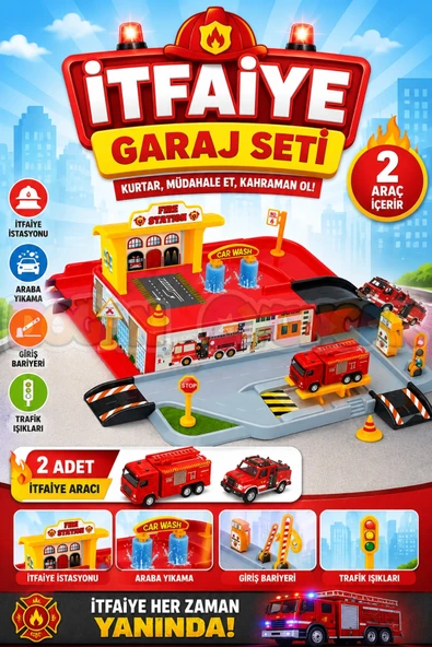 İtfaiye Garaj Seti - Otopark Seti - Araba Seti - İtfaiye İstasyonu - Araç Seti - Araba Oyunu ürün görseli 1