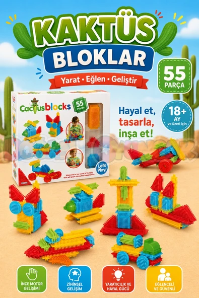 Kaktüs Bloklar (55 Parça) - Kaktüs Oyuncak - Lego Seti - Kaktüs Lego - Taraklı Lego ürün görseli 1