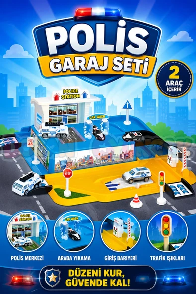 Polis Garaj Seti - Otopark Seti - Araba Seti - Polis İstasyonu - Araç Seti - Araba Oyunu ürün görseli 1